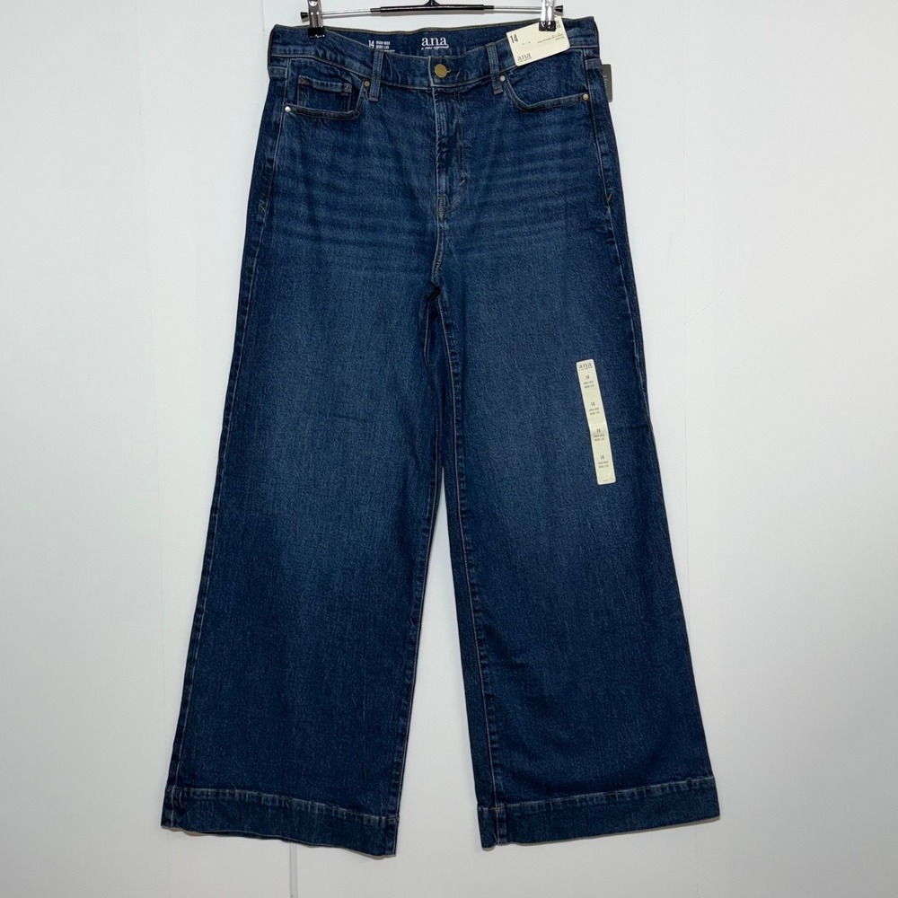 NEW a.n.a Jeans Womens 14 35X31 Blue Wide Leg High Rise Stretch Boho